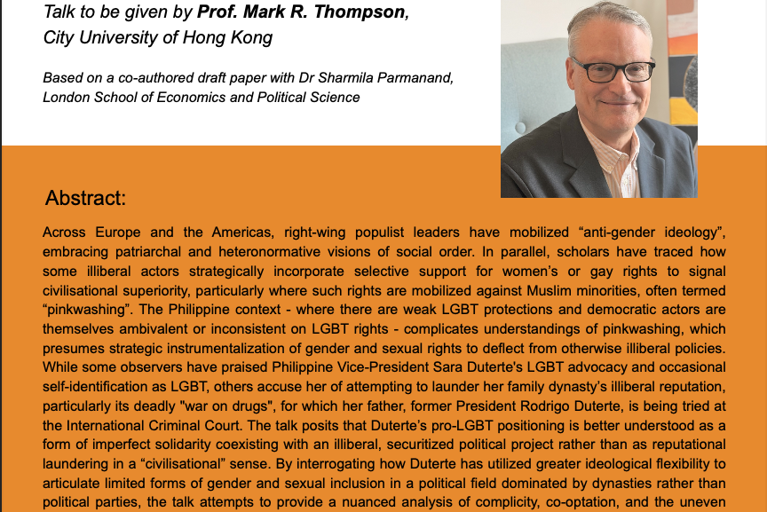Event flyer of a guest lecture by Prof. Mark R. Thompson