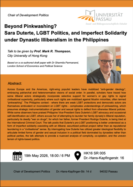 Event flyer of a guest lecture by Prof. Mark R. Thompson