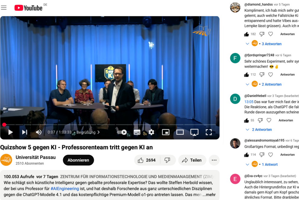 Quizshow „5 gegen KI“ stößt auf große Youtube-Resonanz.