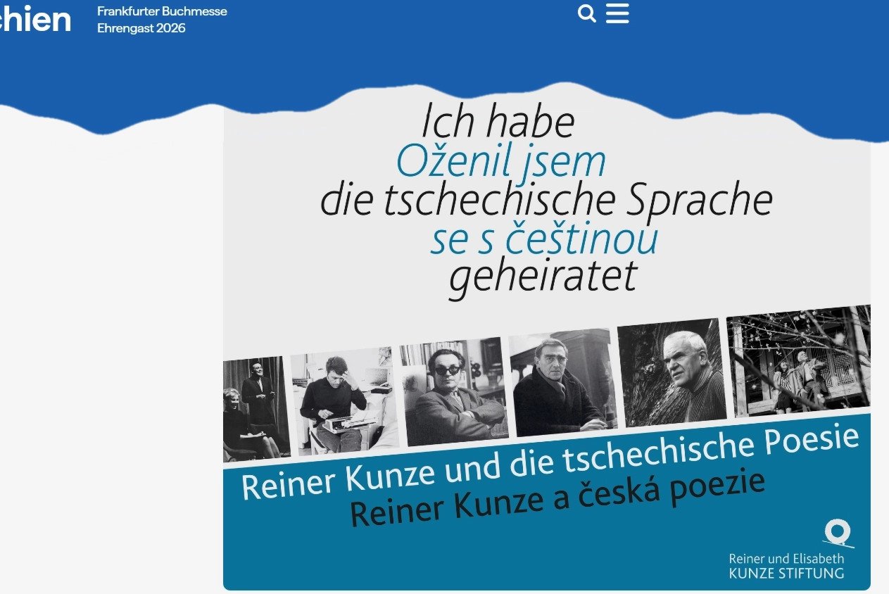 Darstellung des Flyers zur Ausstellung "Ich habe die tschechische Sprache geheiratet." Reiner Kunze und die tschechische Poesie anl&auml;sslich der Frankfurter Buchmesse 2026