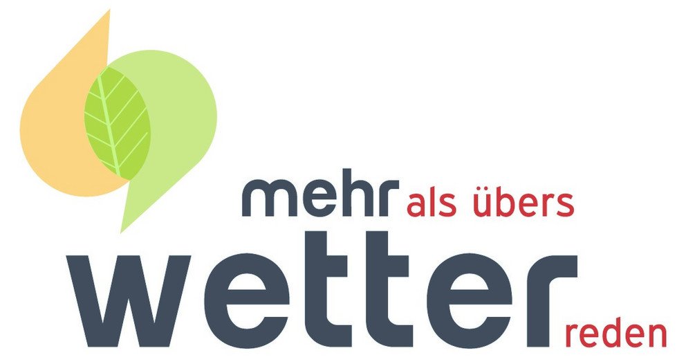 Logo des Projekts. Zwei Sprechblasen in Gelb und Grün bilden eine Sprechblase. Daneben steht der Titel des Projekts: "mehr als übers Wetter reden"