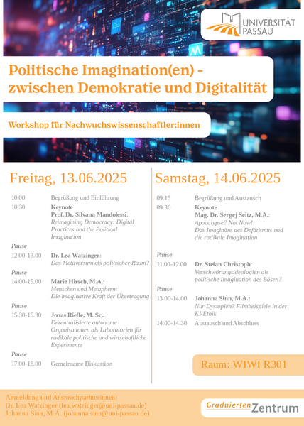 Flyer zum Workshop Politische Imaginationen mit Ablaufplan