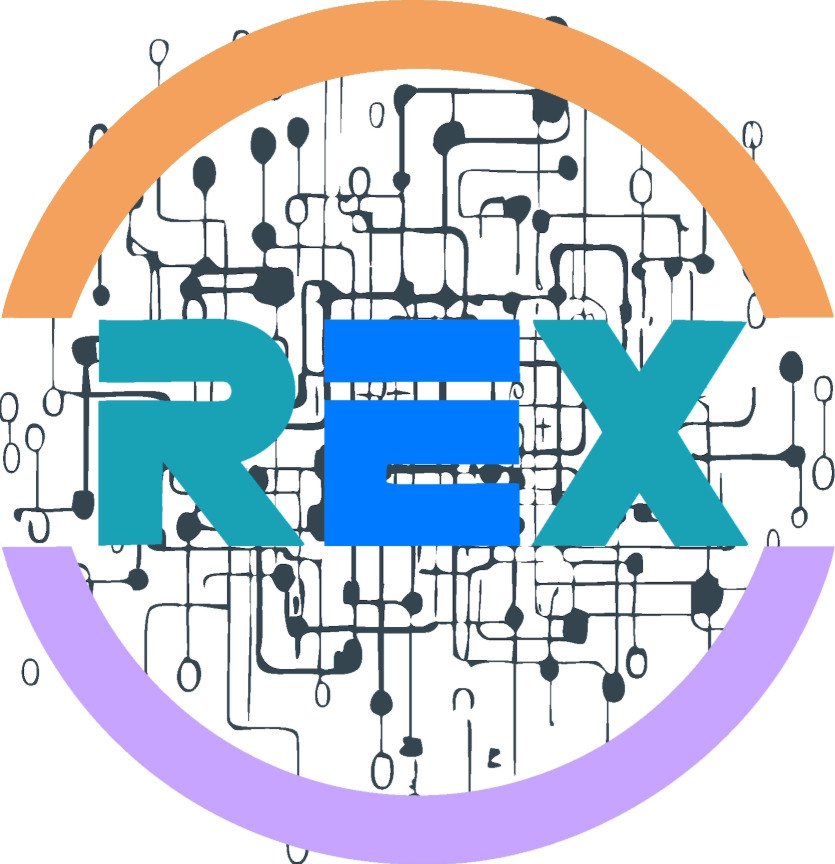 Das Logo des Projekts in einem Kreis steht der Titel: "ReX" als Hintergrund sind angedeutete Schaltkreise zu sehen.