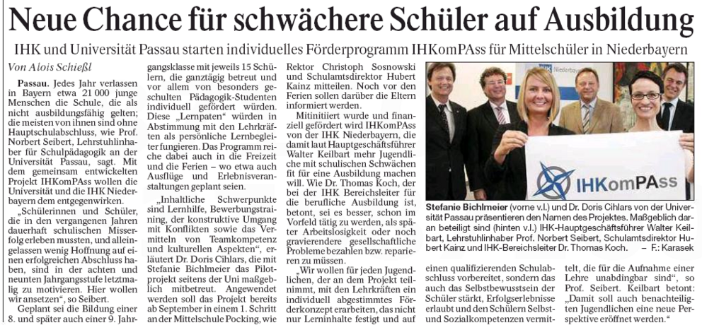 PNP-Artikel zu Neues LernPAten-Projekt IHKomPAss