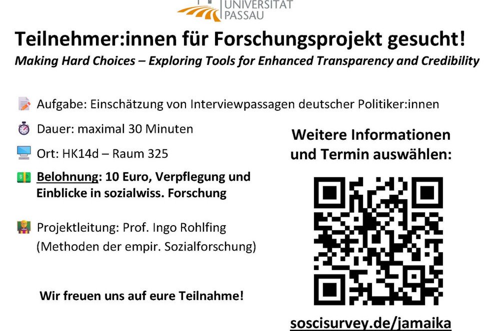 Flyer zur Online-Umfrage des Forschungsprojekts "Making Hard Choices"